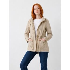 Love Tree Womens Khaki Tan 100% Cotton Utility Anorak military Jacket Hooded M